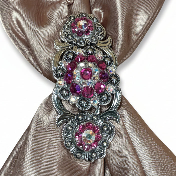 Antique Silver Fuchsia - AB Crystal Conchos | Sizes 1"- 3" | Buckles | Saddle Set | Leather Rosettes | Slide — view 15