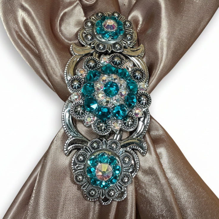 Antique Silver Teal - AB Crystal Conchos | Sizes 1"- 3" | Buckles | Saddle Set | Leather Rosettes | Slide — view 15