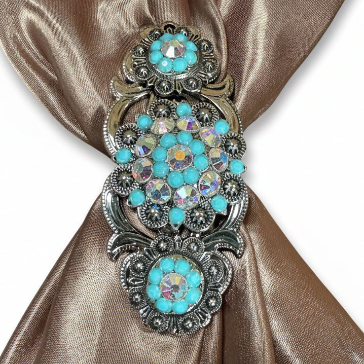 Antique Silver Turquoise - AB Crystal Conchos | Sizes 1"- 3" | Buckles | Saddle Set | Leather Rosettes | Slide — view 15