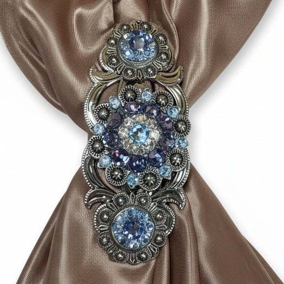 Antique Silver Light Sapphire - Clear - Lilac Crystal Conchos | Sizes 1"- 3" | Buckles | Saddle Set | Leather Rosettes