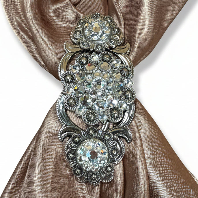 Antique Silver Clear Crystal Conchos | Sizes 1"- 3" | Buckles | Saddle Set | Leather Rosettes | Slide — view 15