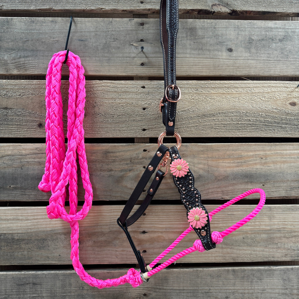 Honeycomb Tooled Lariat & Leather Combo Halter #LH107