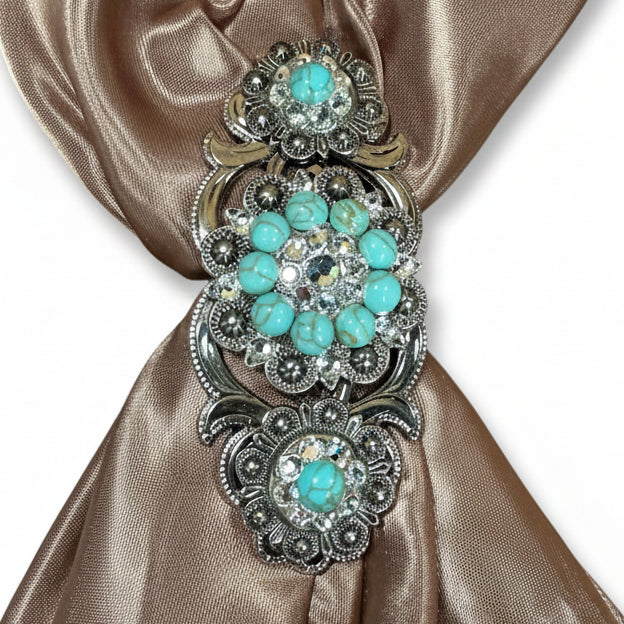 Antique Silver Turquoise - Clear Crystal Conchos | Sizes 1"- 3" | Buckles | Saddle Set | Leather Rosettes | Slide — view 15