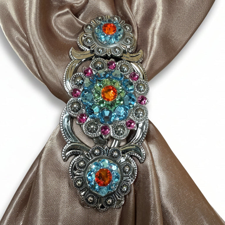Antique Silver Tie Dye Crystal Conchos | Sizes 1"- 3" | Buckles | Saddle Set | Leather Rosettes | Slide — view 15