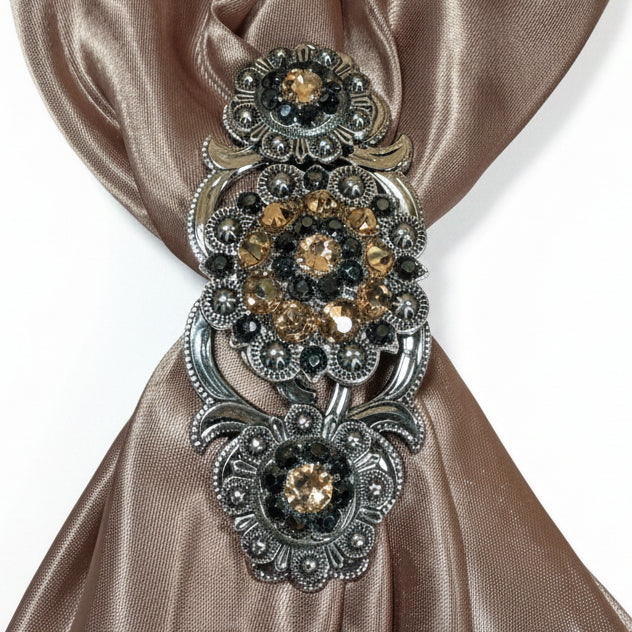 Antique Silver Champagne - Jet Crystal Conchos | Sizes 1"- 3" | Buckles | Saddle Set | Leather Rosettes | Slide — view 15
