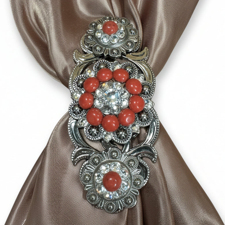 Antique Silver Coral - Clear Crystal Conchos | Sizes 1"- 3" | Buckles | Saddle Set | Leather Rosettes | Slide — view 15