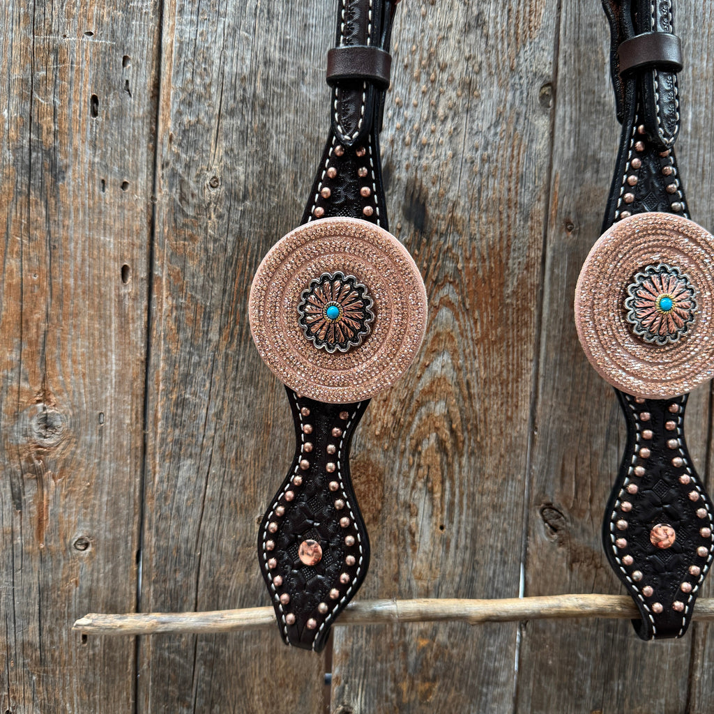 Copper Dot Honeycomb Floral and Rhinestone One Ear Tack Set #OEBC660 — view 4
