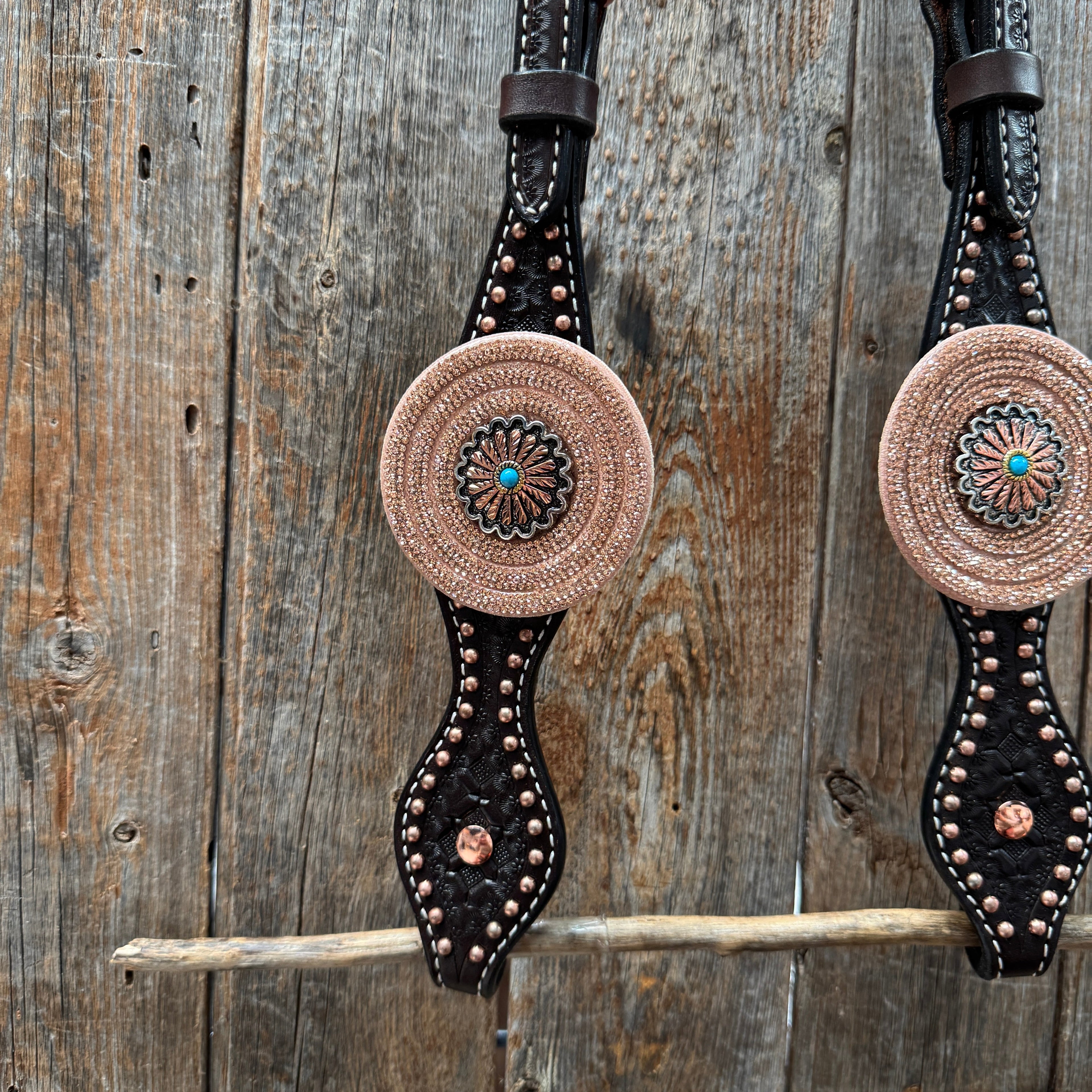 Copper Dot Honeycomb Floral and Rhinestone One Ear Tack Set #OEBC660 — view 4