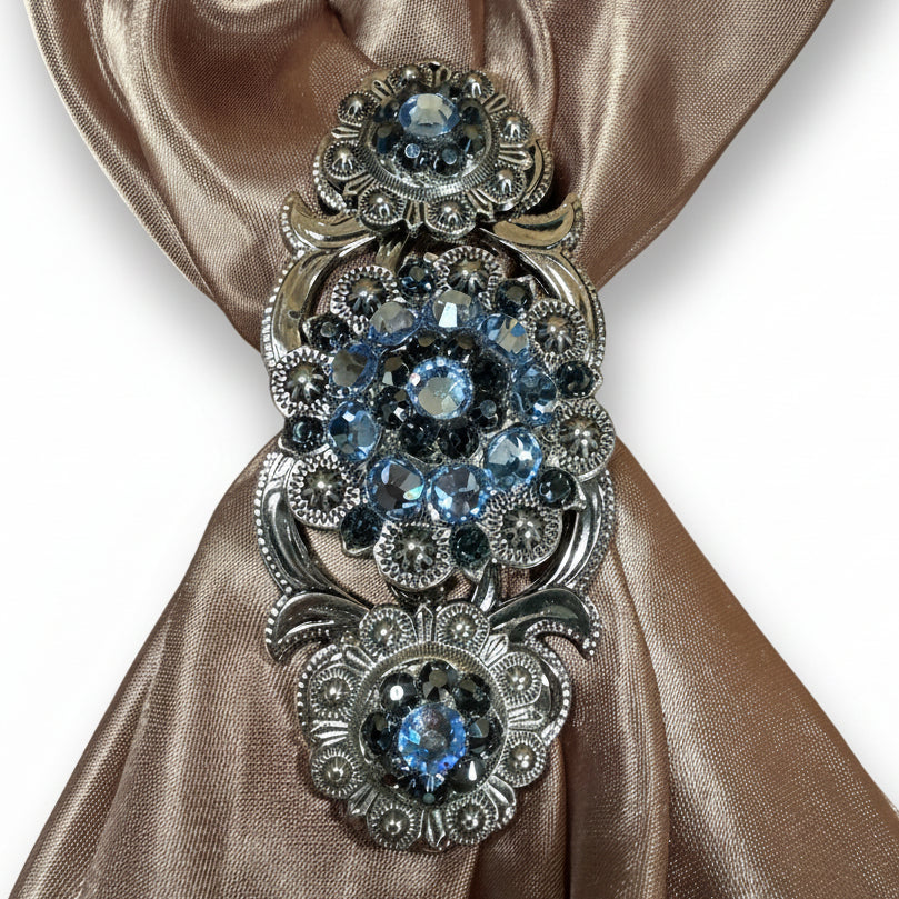 Antique Silver Light Sapphire - Jet Crystal Conchos | Sizes 1"- 3" | Buckles | Saddle Set | Leather Rosettes | Slide — view