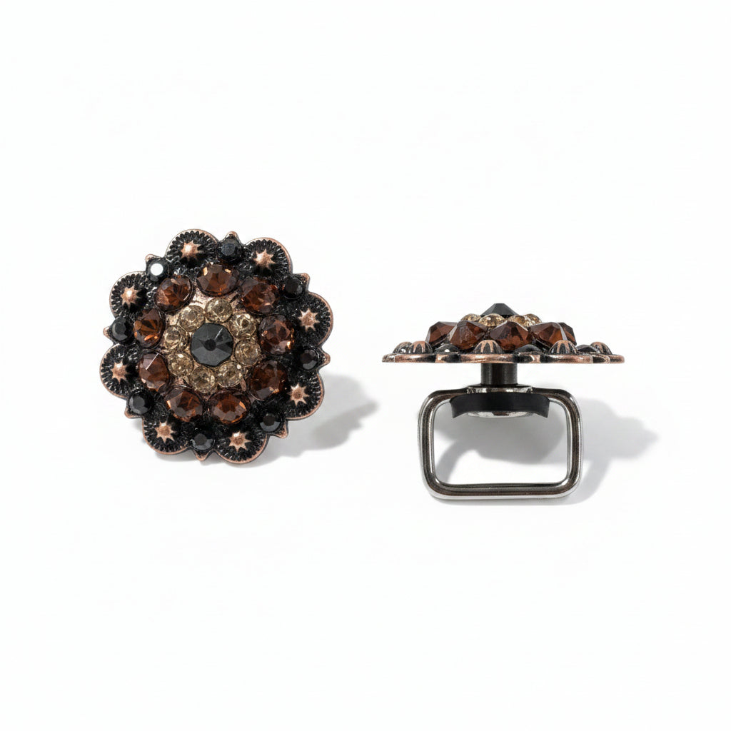 Copper Jet - Champagne - Topaz Crystal Conchos | Sizes 1"- 3" | Buckles | Saddle Set | Leather Rosettes | Slide — view 14