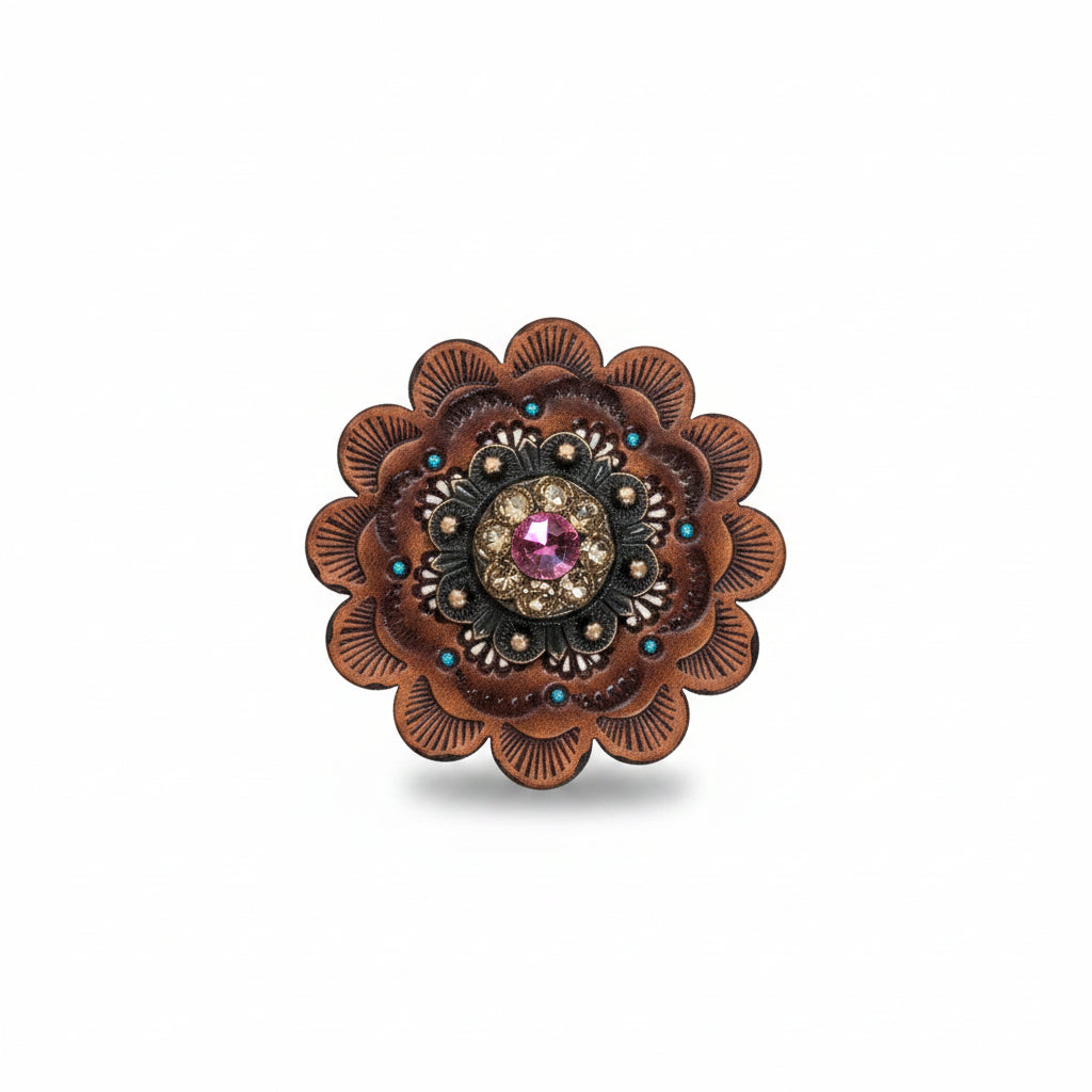 Copper Pink - AB - Champagne Crystal Conchos | Sizes 1"- 3" | Buckles | Saddle Set | Leather Rosettes | Slide — view 12