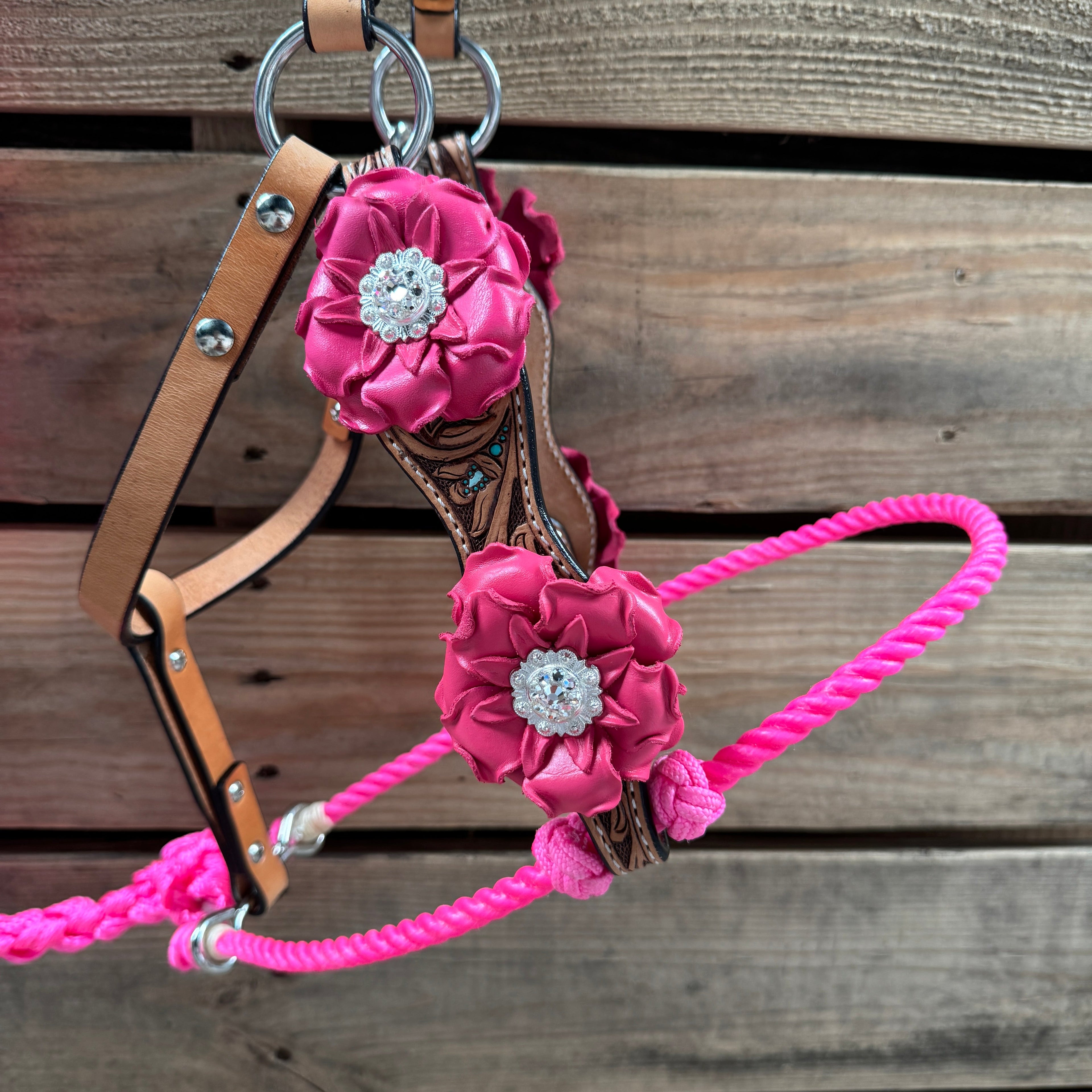 Floral Tooled Lariat & Leather Combo Halter #LH102 — view 2