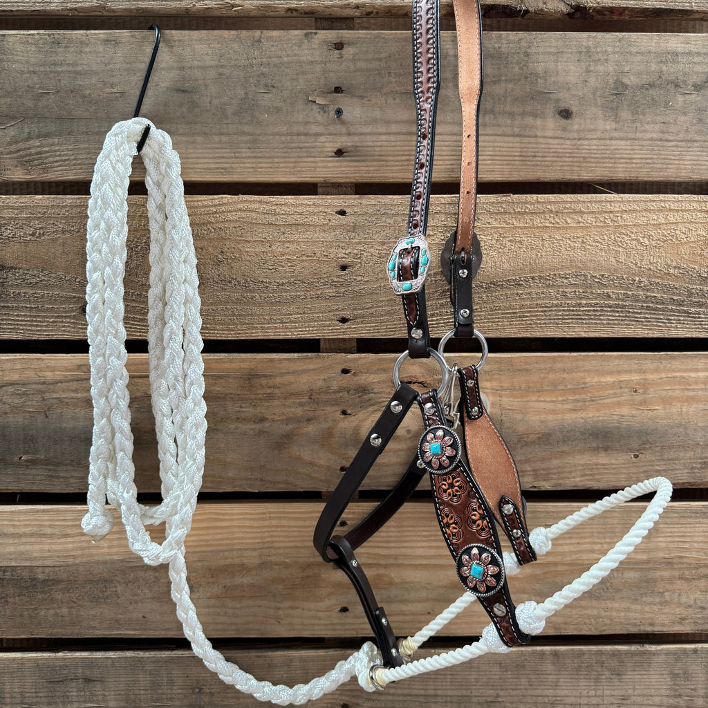 Flower Power Lariat & Leather Combo Halter #LH104