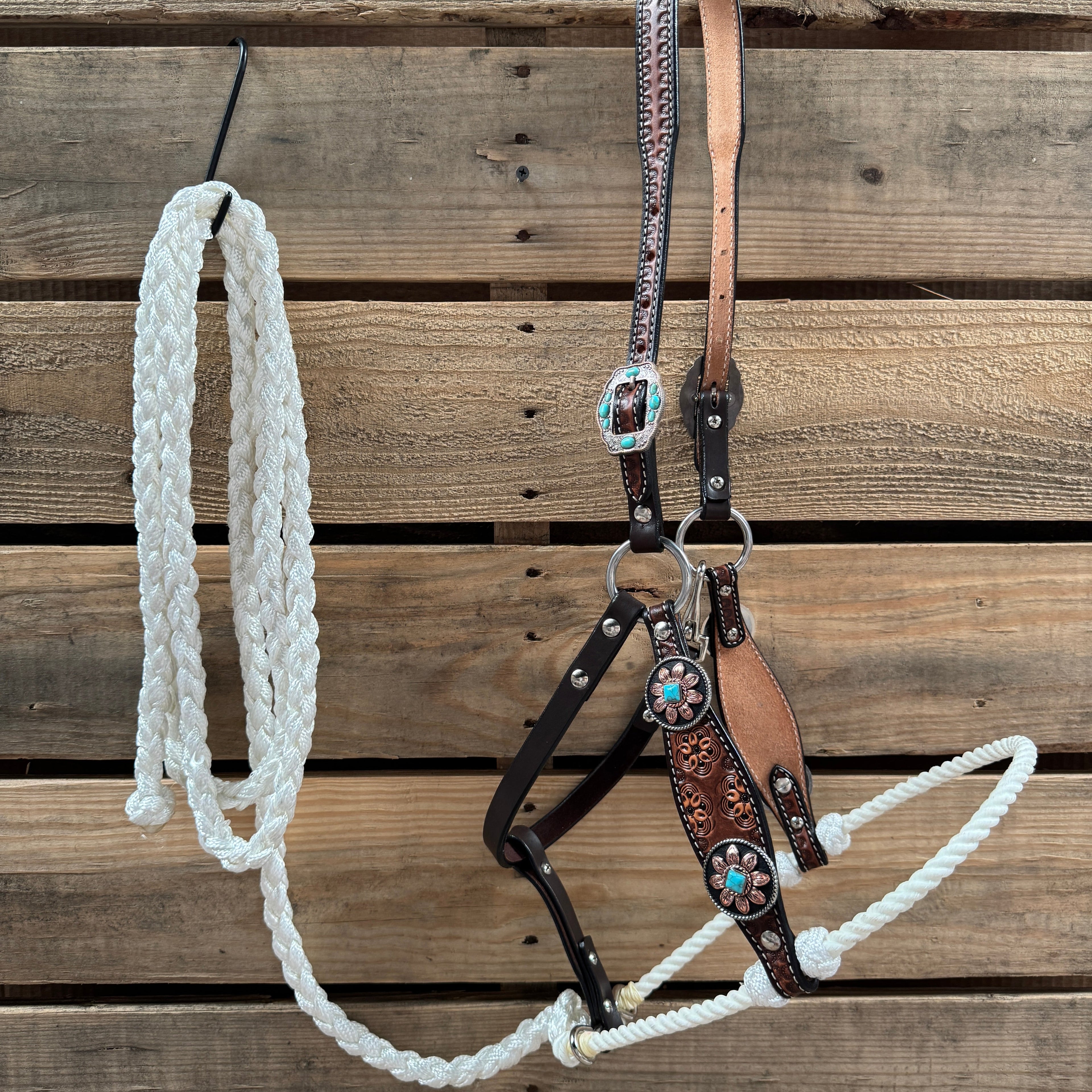 Flower Power Lariat & Leather Combo Halter #LH104