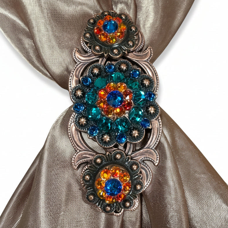 Copper Capri - Fire Opal - Teal Crystal Conchos | Sizes 1"- 3" | Buckles | Saddle Set | Leather Rosettes | Slide — view 15
