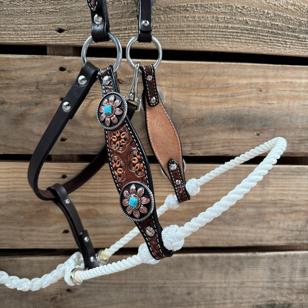 Flower Power Lariat & Leather Combo Halter #LH104 — view 2