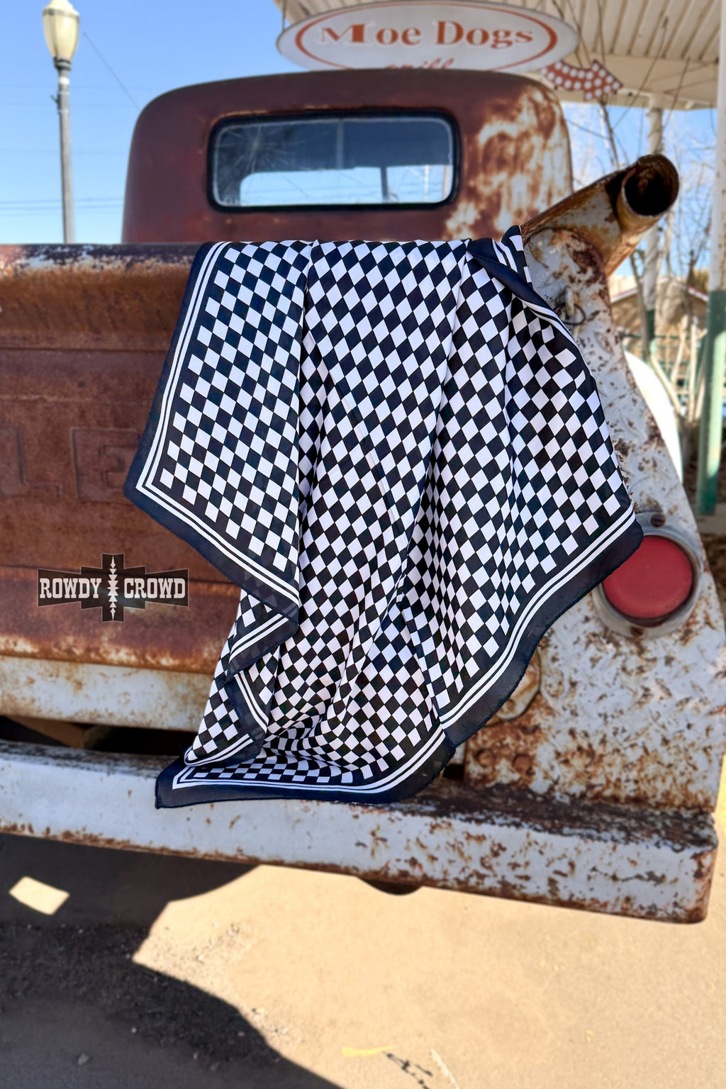 DS SMALL Black Checkered Out Wild Rag/ Scarf by Rowdy Crowd Clothing - product image 2