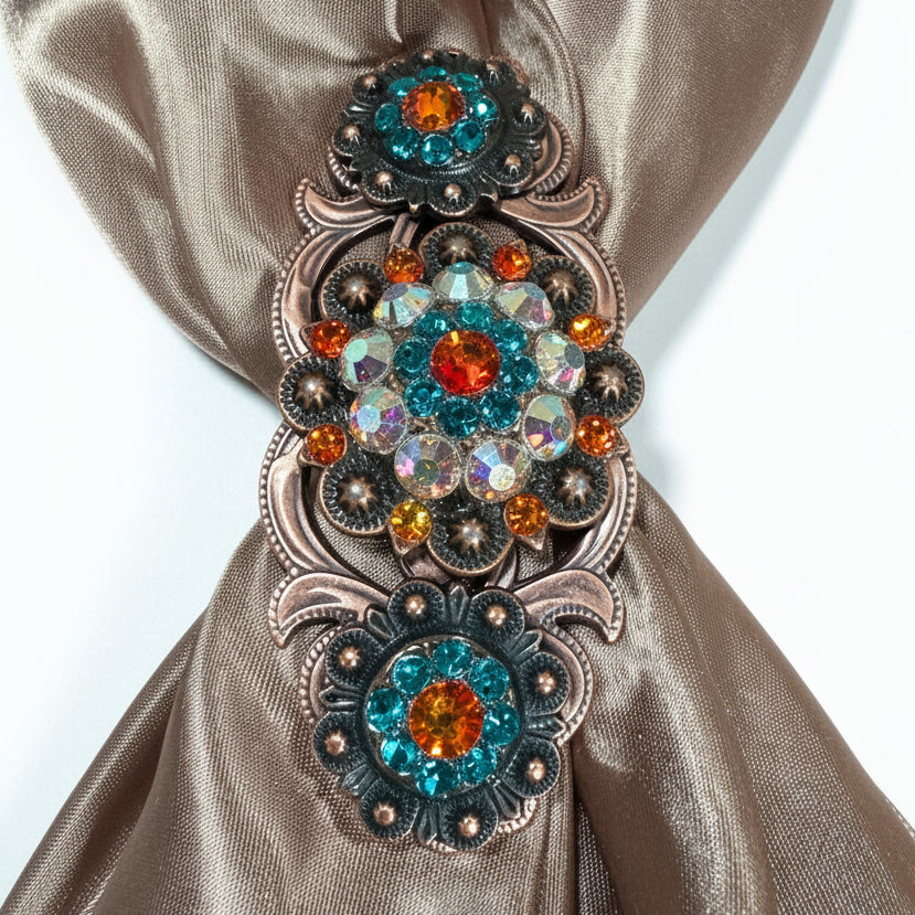 Copper Fire Opal - Teal - AB Crystal Conchos | Sizes 1"- 3" | Buckles | Saddle Set | Leather Rosettes | Slide — view 15