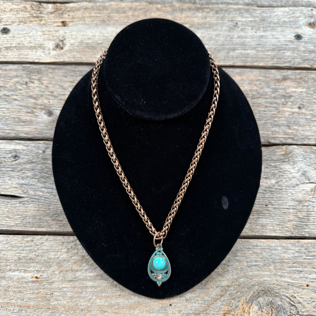 Copper Teardrop Fashion Turquoise Pendant Necklace