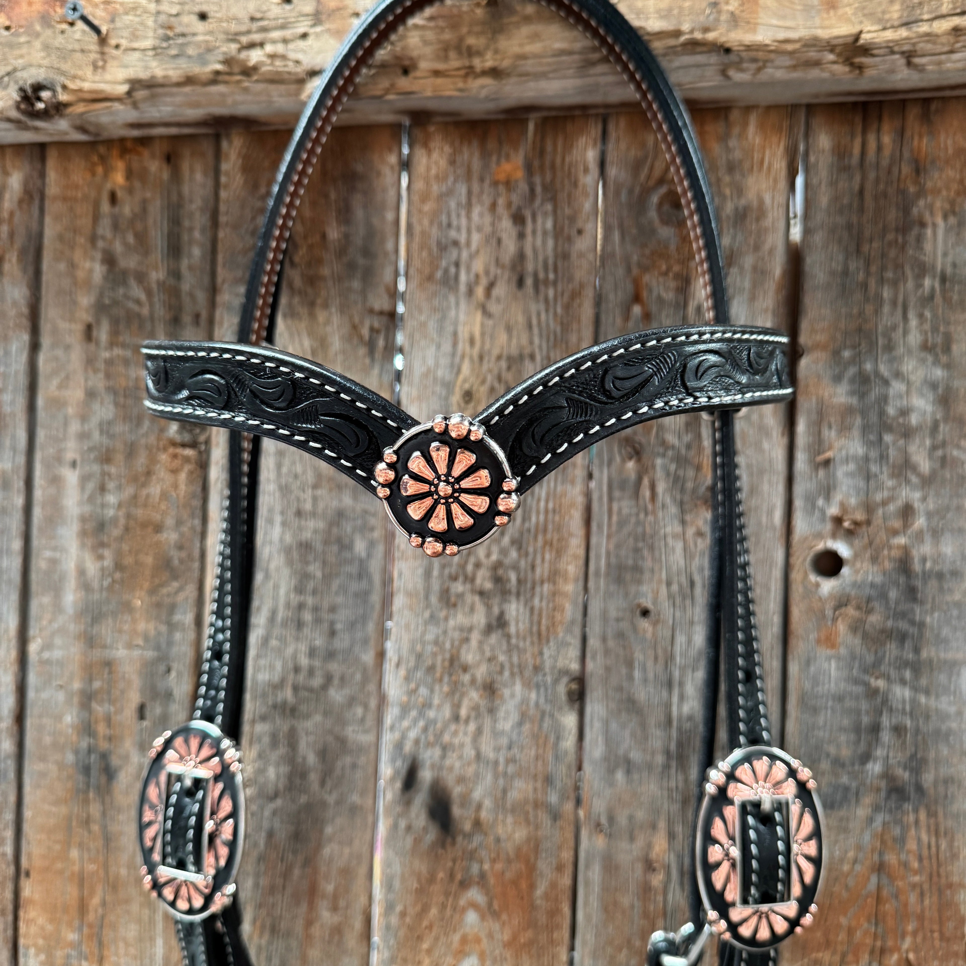 Draft Black Floral Copper Flower V-Browband #BB134D — view 2
