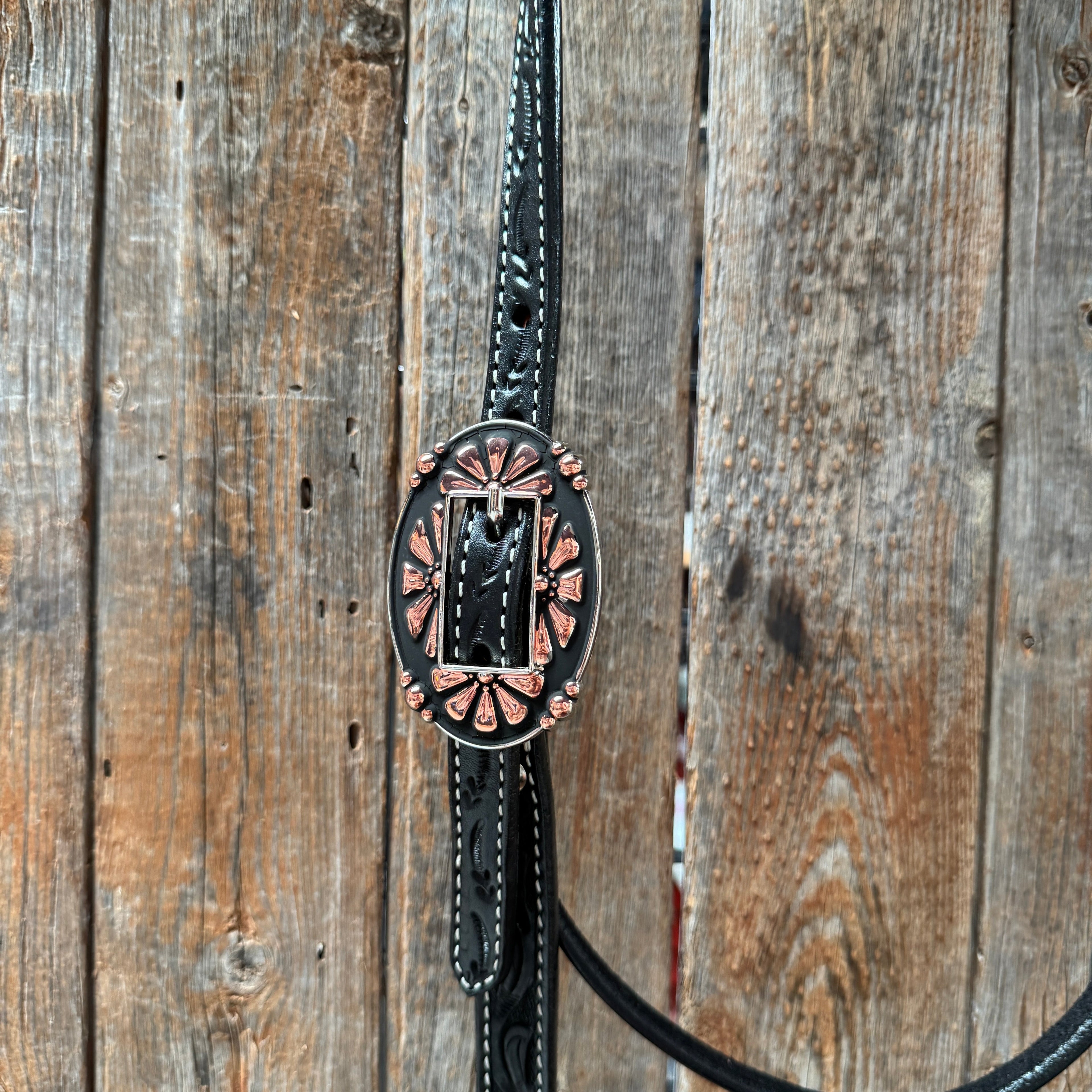 Draft Black Floral Copper Flower V-Browband #BB134D — view 3