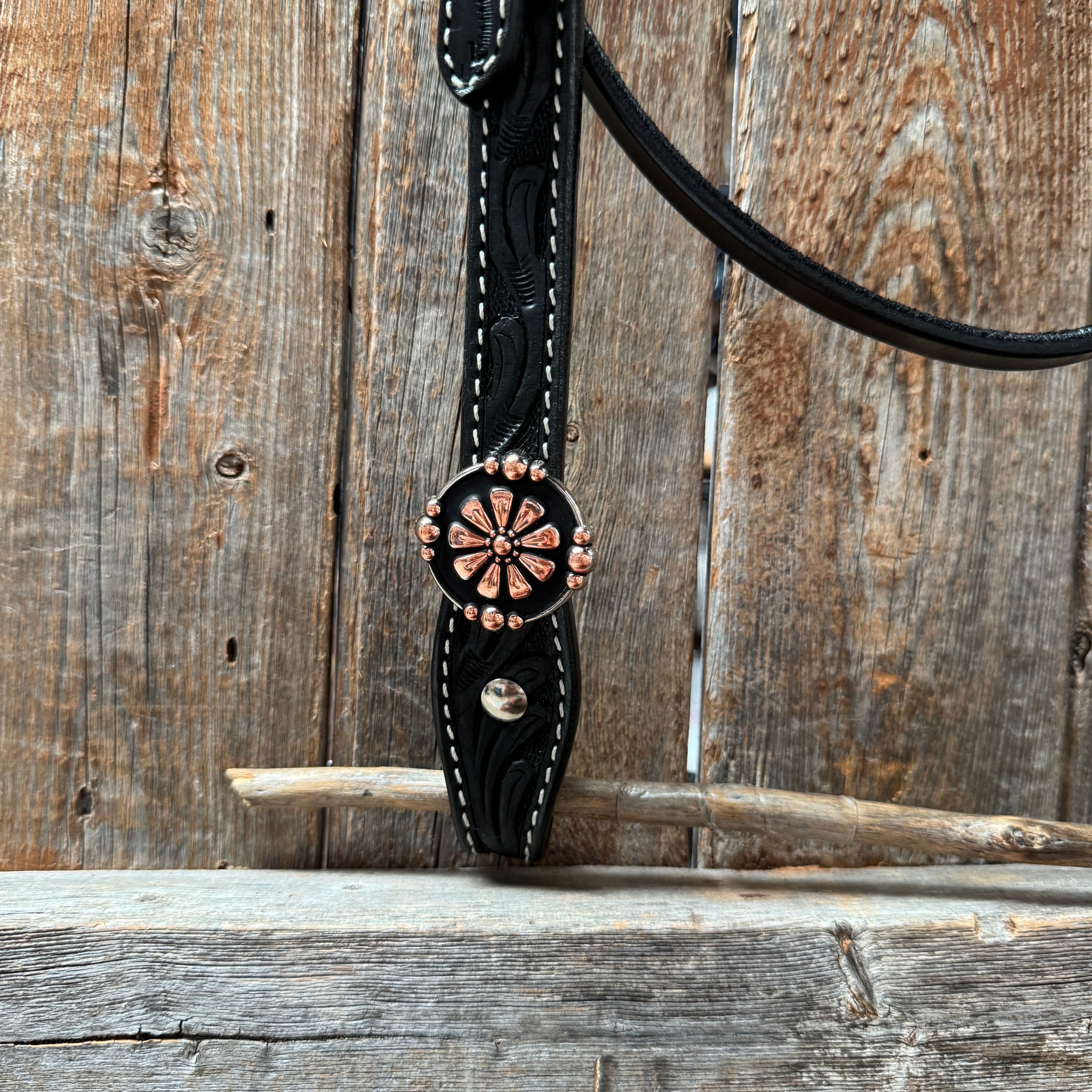 Draft Black Floral Copper Flower V-Browband #BB134D — view 4