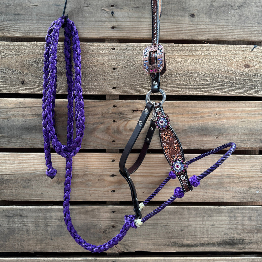Flower Power Lariat & Leather Combo Halter #LH101