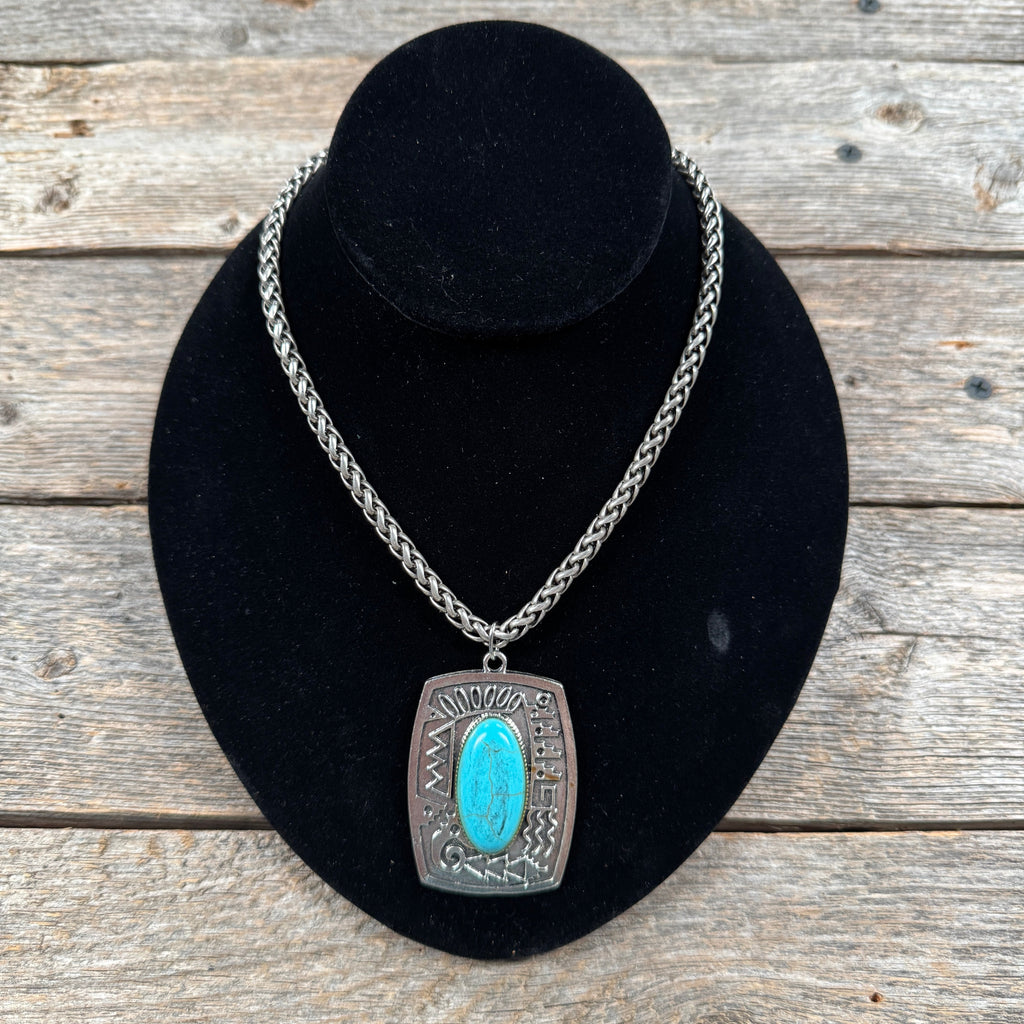 Square Fashion Turquoise Pendant Necklace