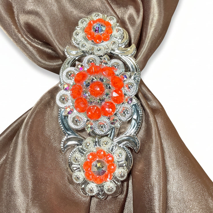 Bright Silver Neon Orange - AB Crystal Conchos | Sizes 1"- 3" | Buckles | Saddle Set | Leather Rosettes | Slide — view 12