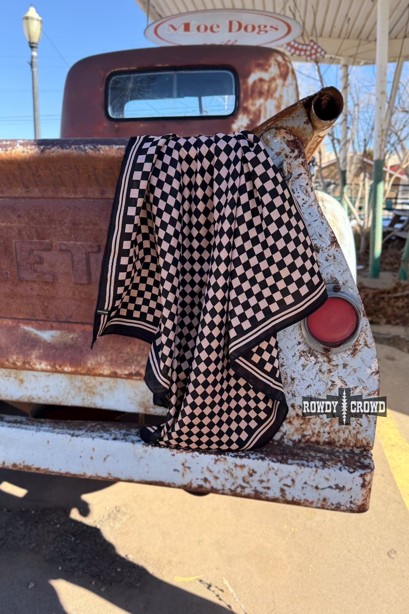 DS SMALL Tan Checkered Out Wild Rag/ Scarf by Rowdy Crowd Clothing - product image 2