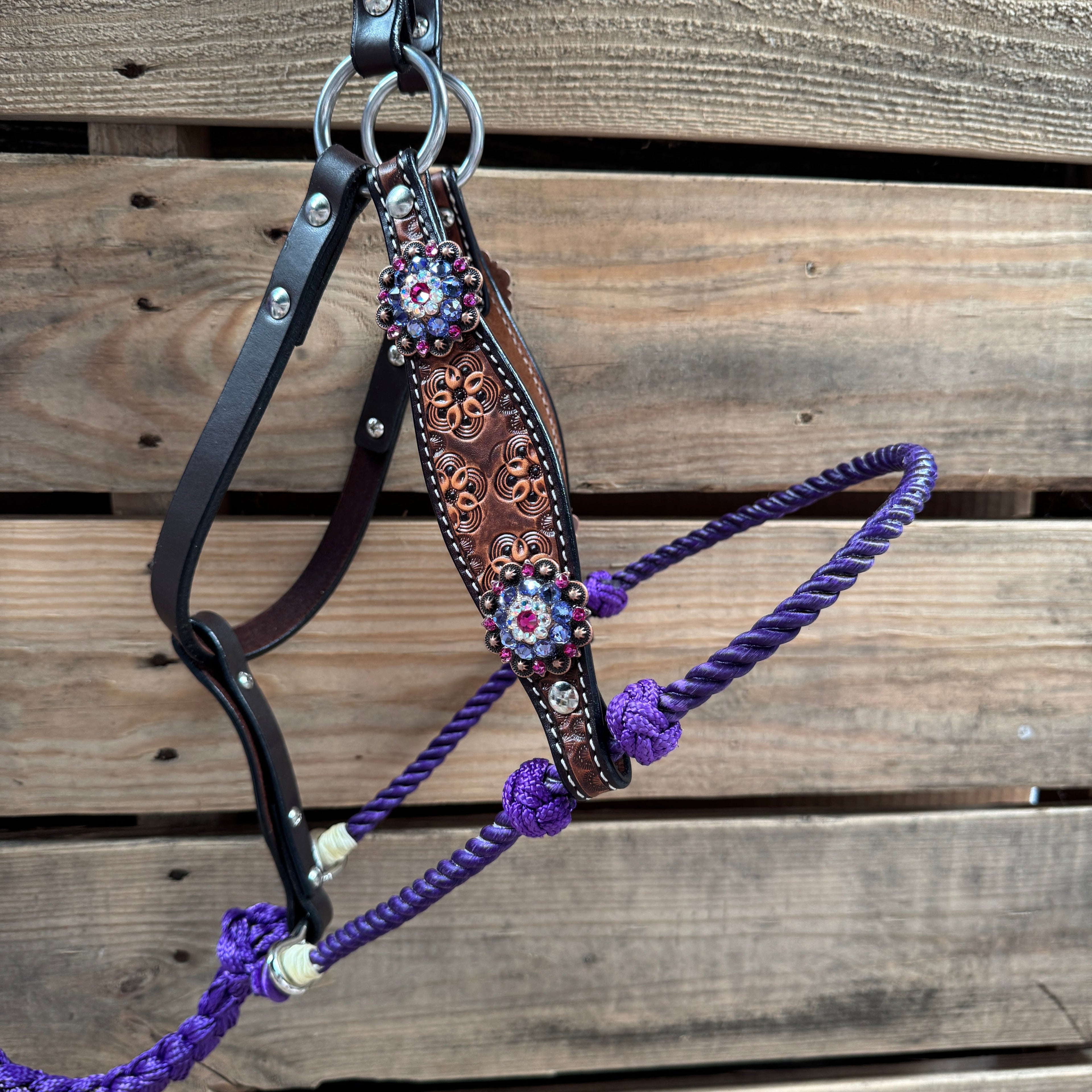 Flower Power Lariat & Leather Combo Halter #LH101 — view 2