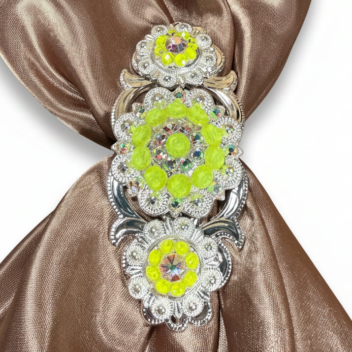 Bright Silver Neon Yellow - AB Crystal Conchos| Sizes 1"- 3" | Buckles | Saddle Set | Leather Rosettes | Slide — view 12