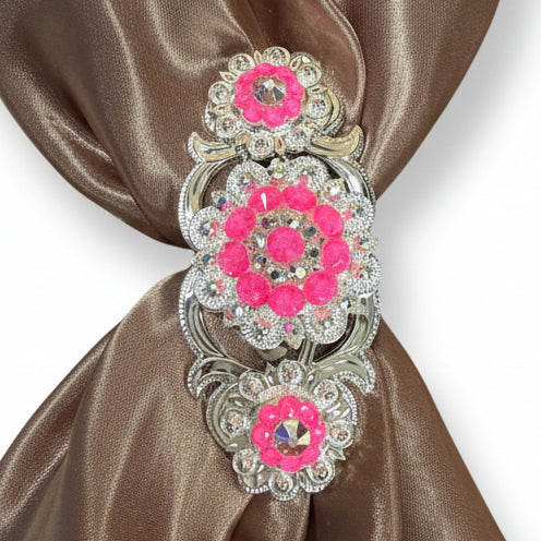 Bright Silver Neon Pink - AB Crystal Conchos | Sizes 1"- 3" | Buckles | Saddle Set | Leather Rosettes | Slide — view 12