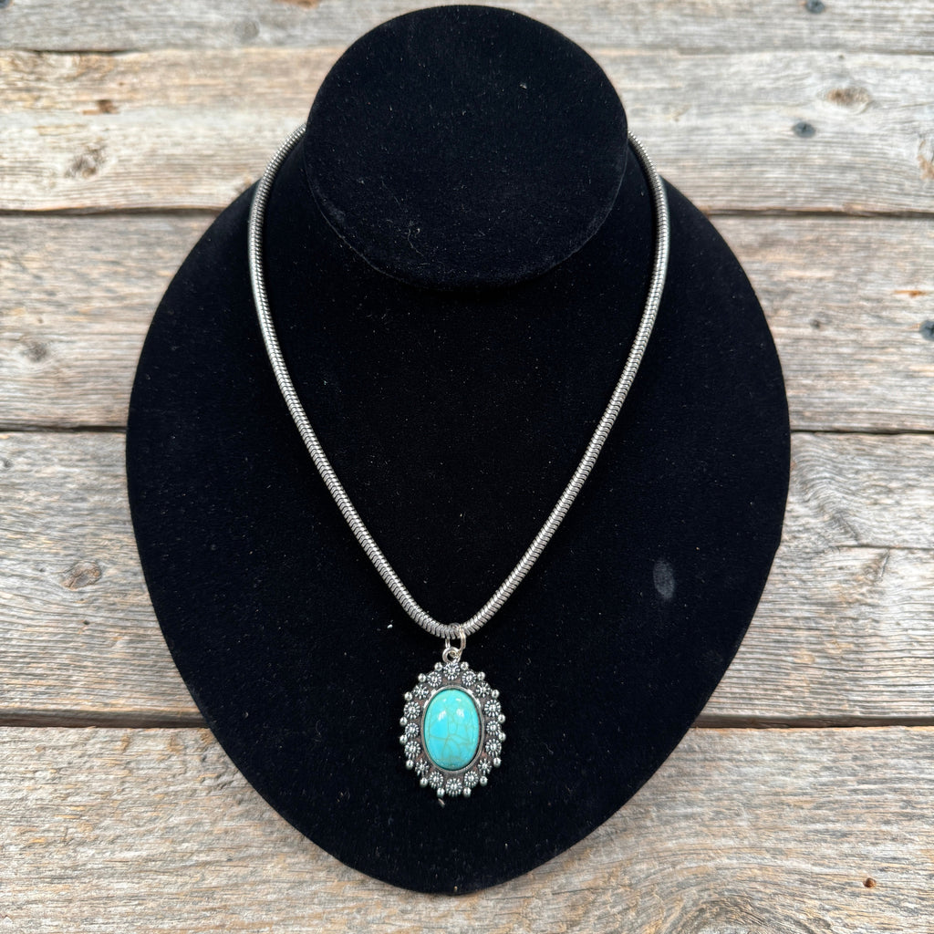 Floral Oval Fashion Turquoise Pendant Necklace