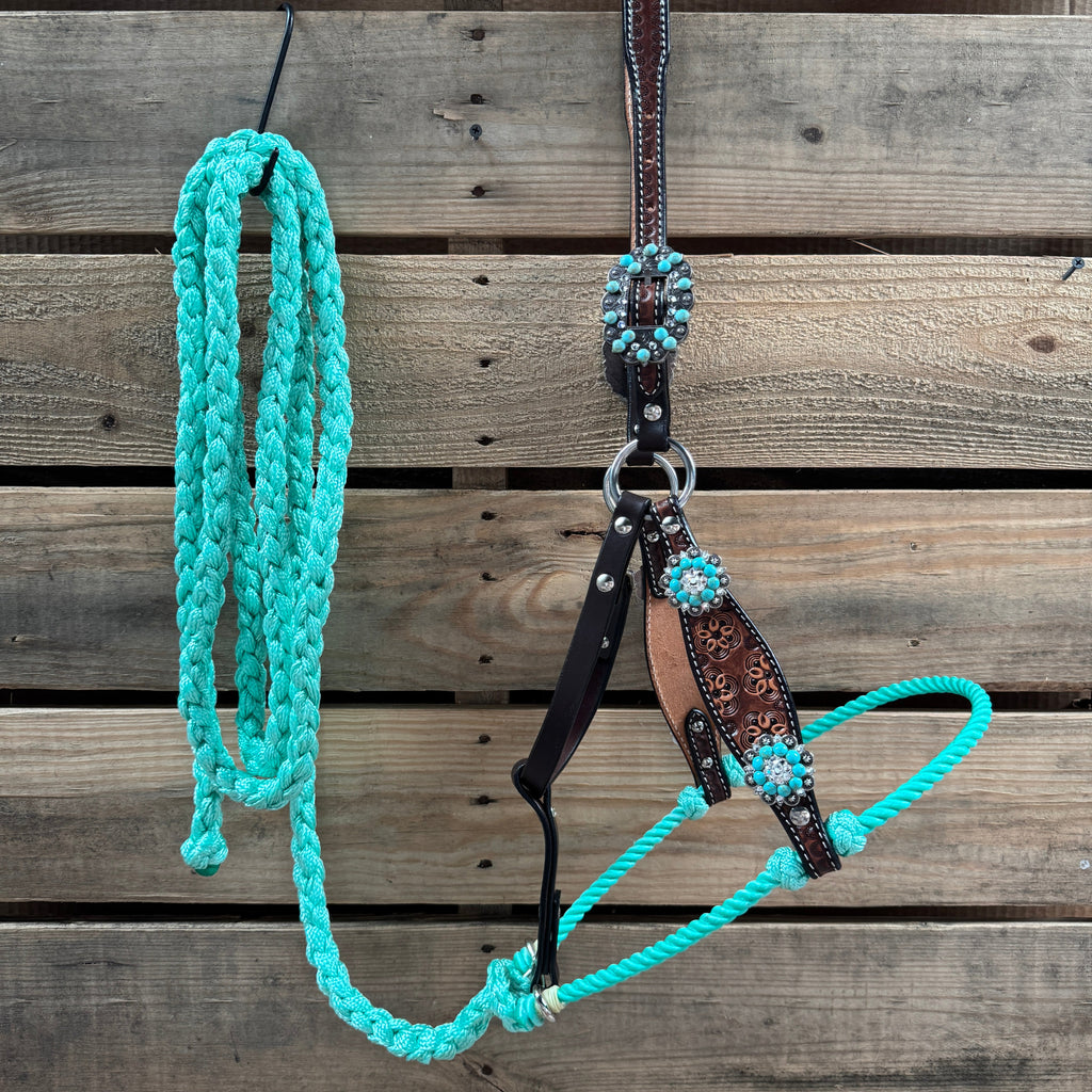Flower Power Lariat & Leather Combo Halter #LH118