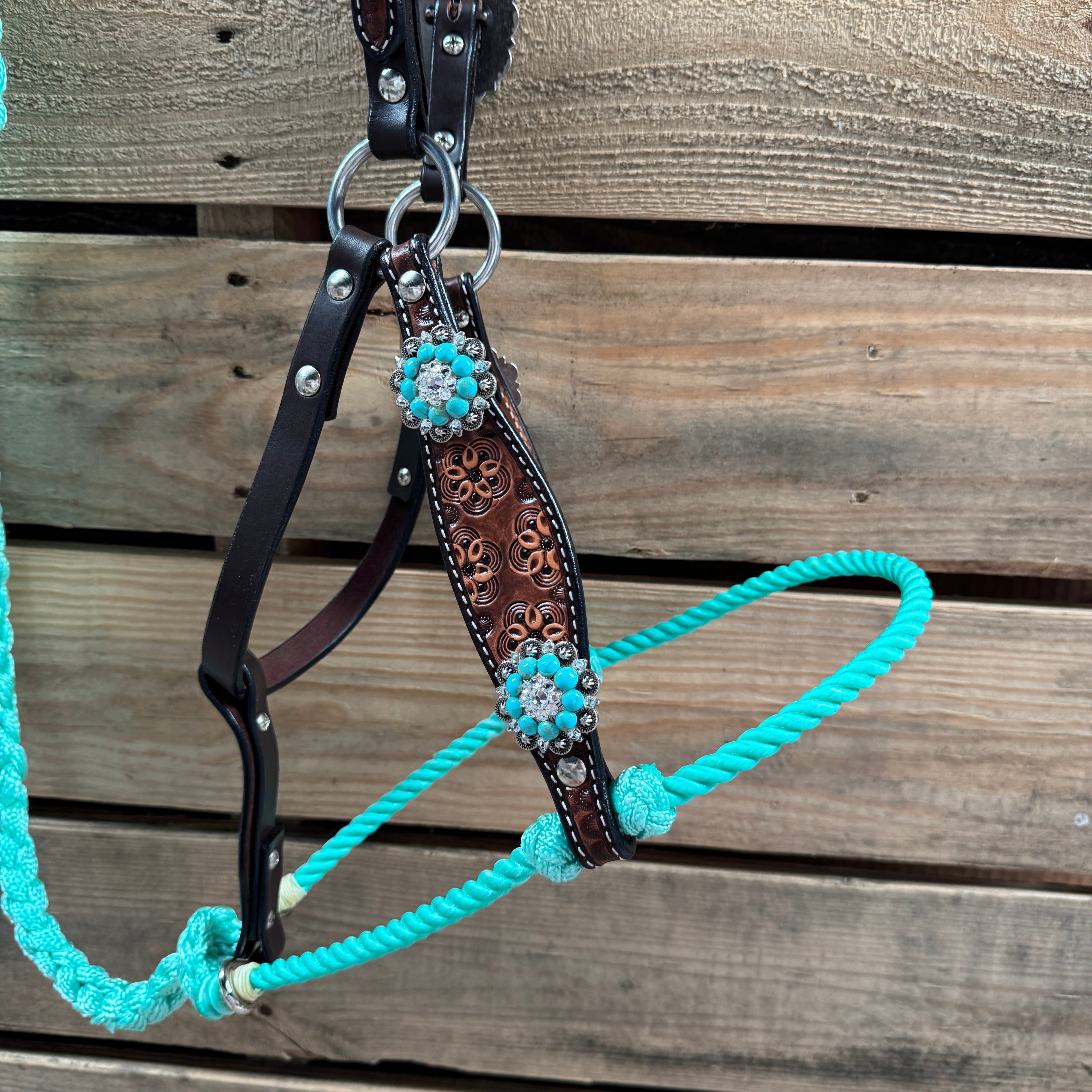 Flower Power Lariat & Leather Combo Halter #LH118 — view 2