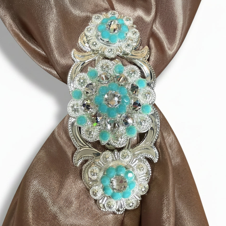 Bright Silver Turquoise - Clear Crystal Conchos | Sizes 1"- 3" | Buckles | Saddle Set | Leather Rosettes | Slide — view 12