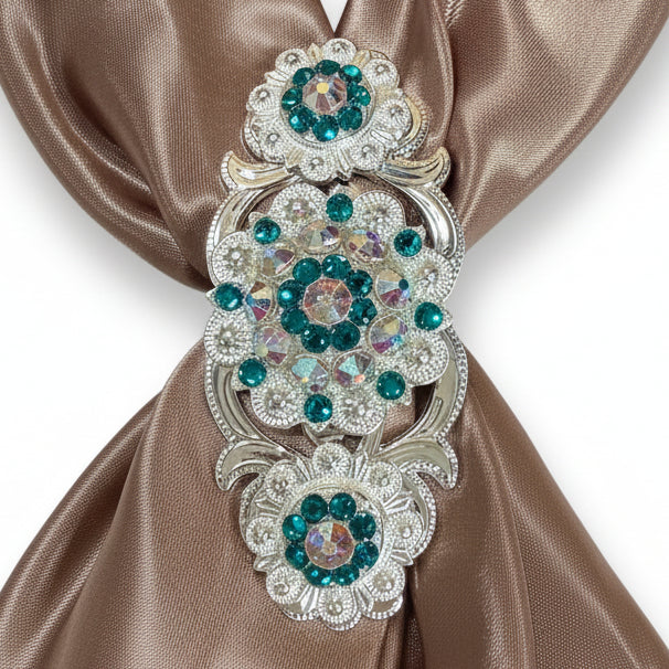 Bright Silver Teal - AB Crystal Conchos | Sizes 1"- 3" | Buckles | Saddle Set | Leather Rosettes | Slide — view 12