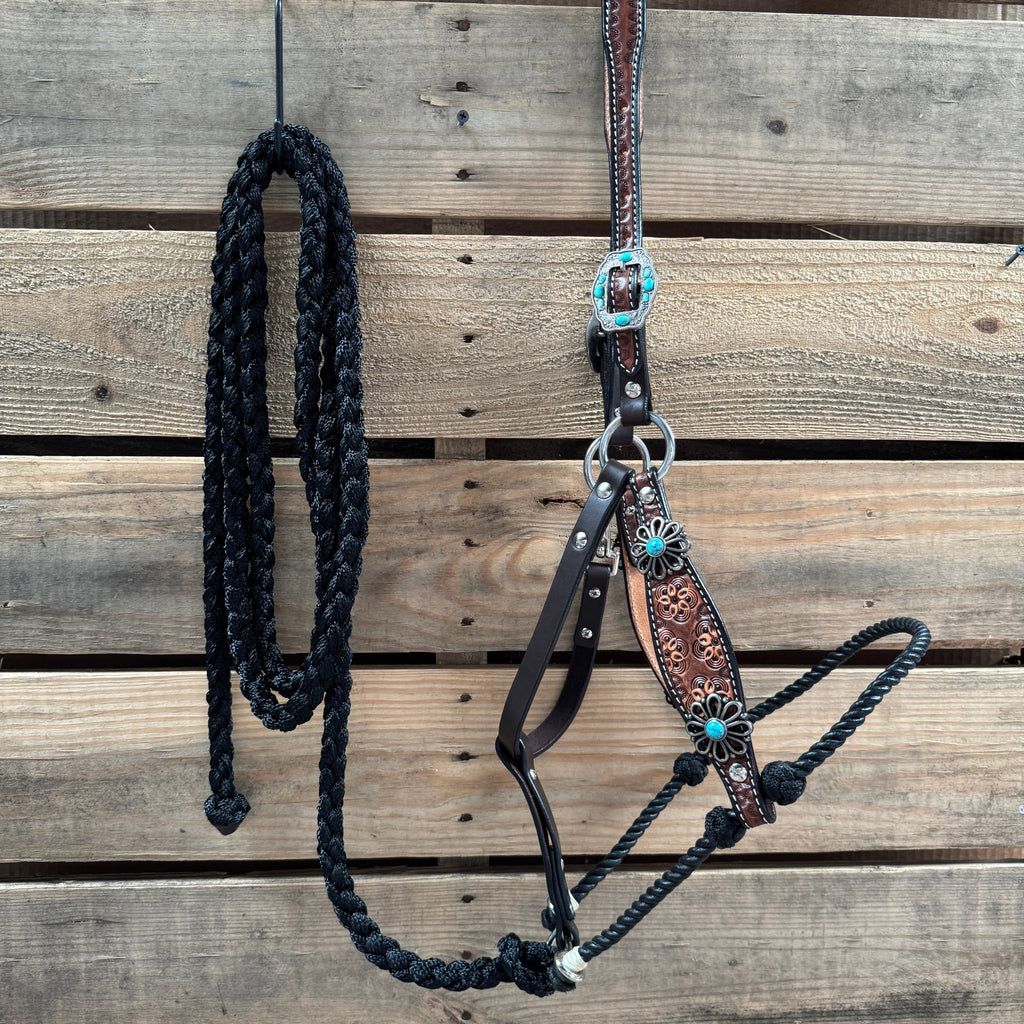 Flower Power Lariat & Leather Combo Halter #LH119