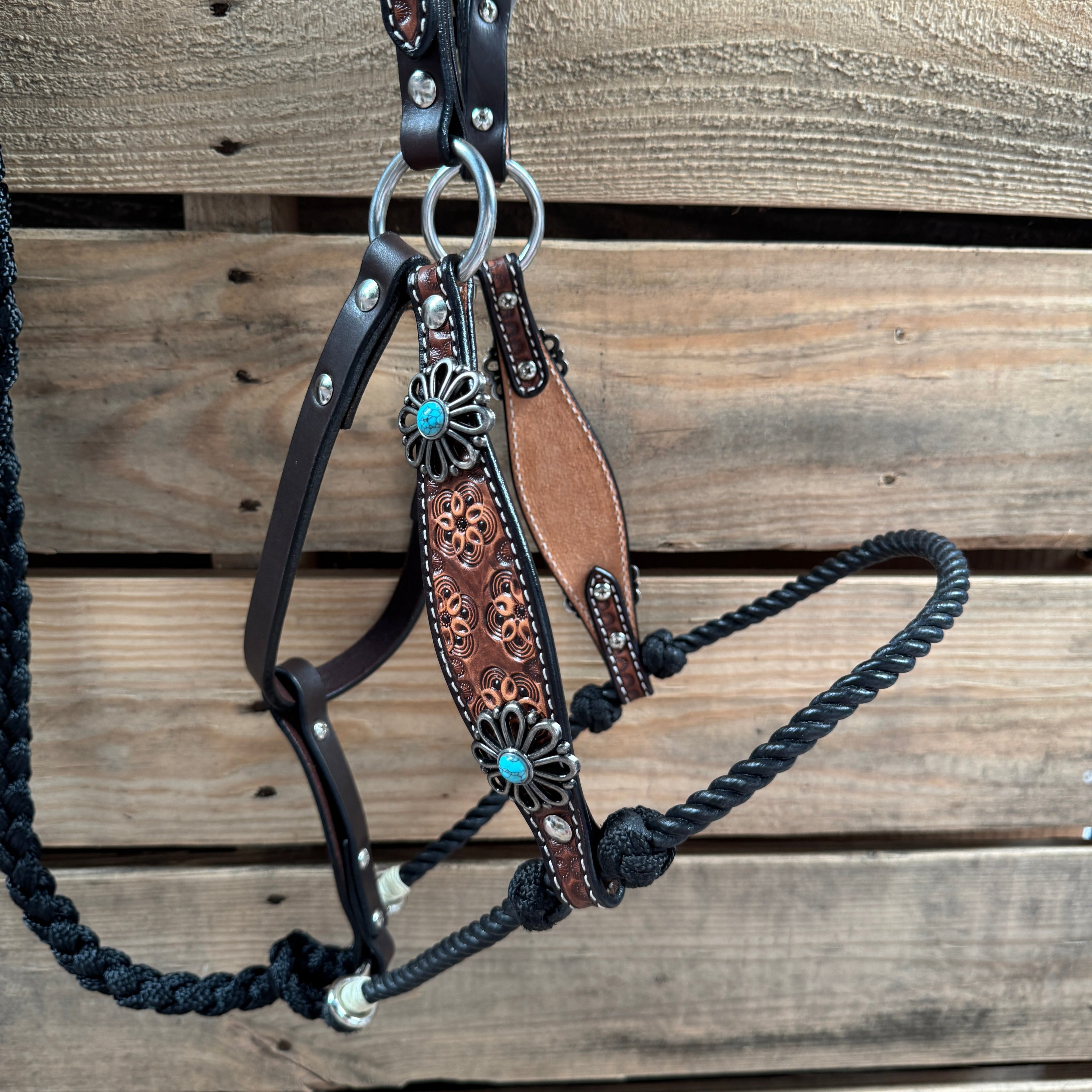 Flower Power Lariat & Leather Combo Halter #LH119 — view 2