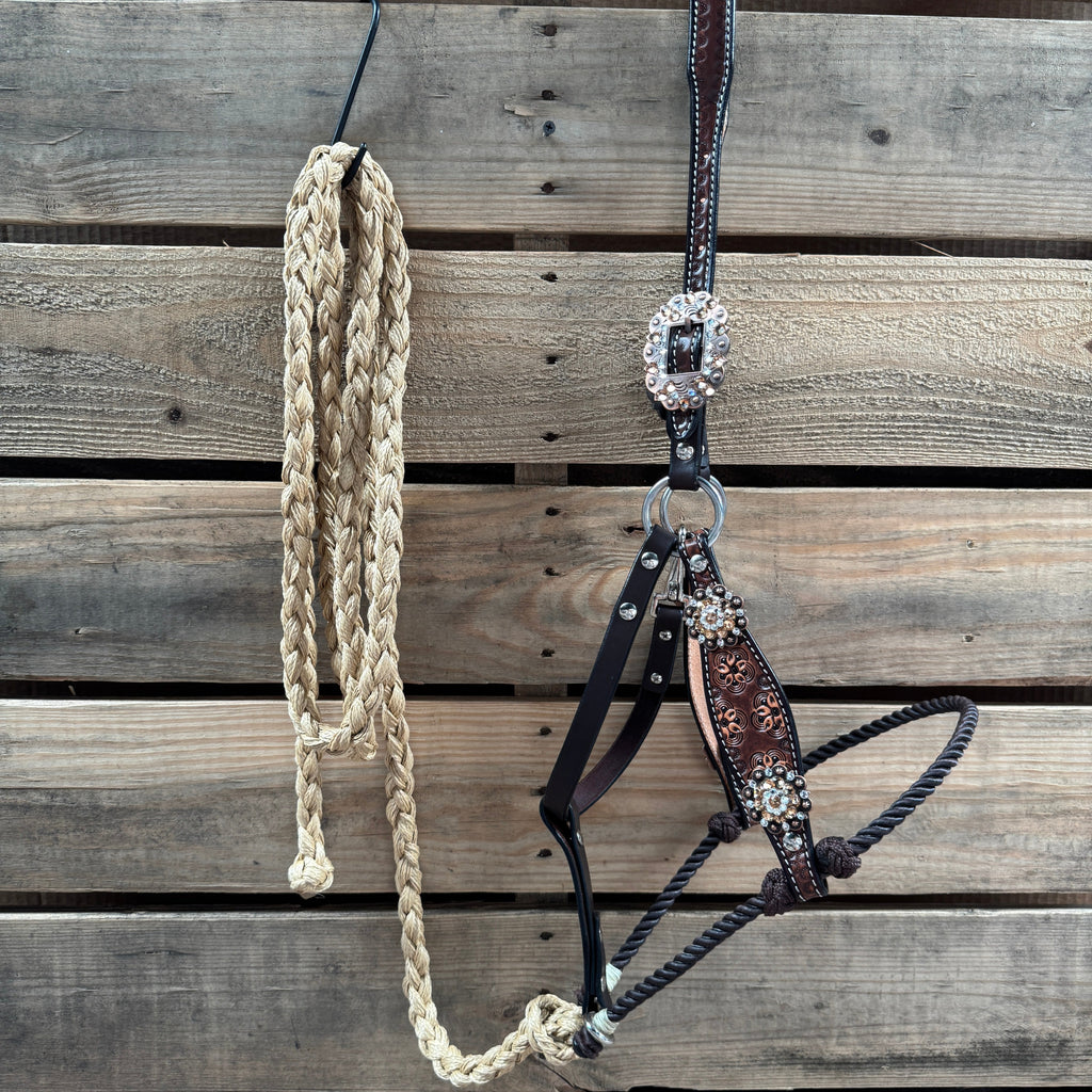 Flower Power Lariat & Leather Combo Halter #LH105