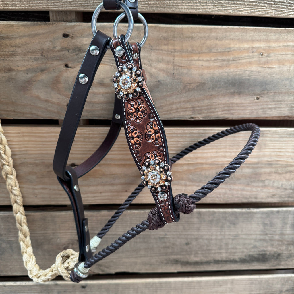 Flower Power Lariat & Leather Combo Halter #LH105 — view 2