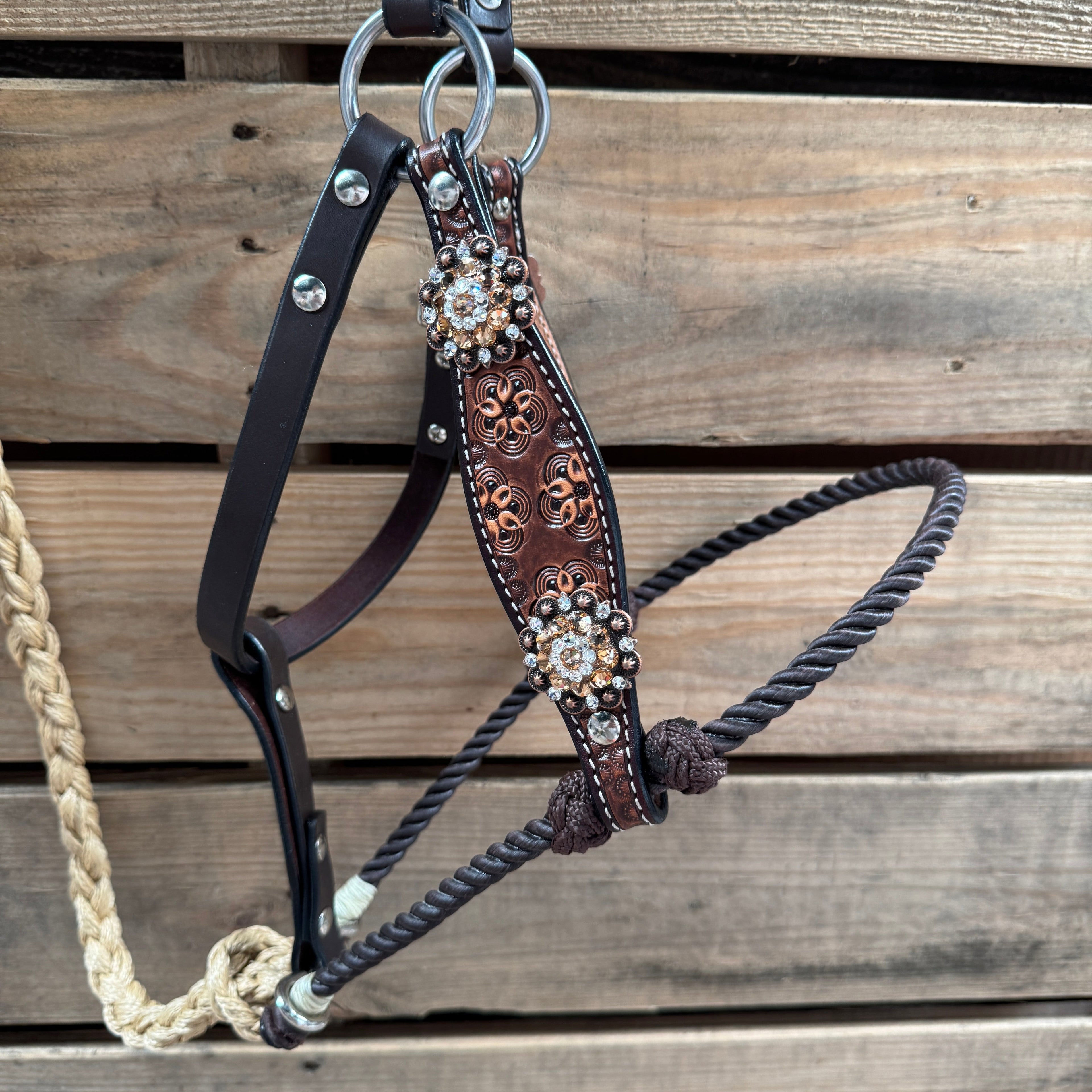 Flower Power Lariat & Leather Combo Halter #LH105 — view 2