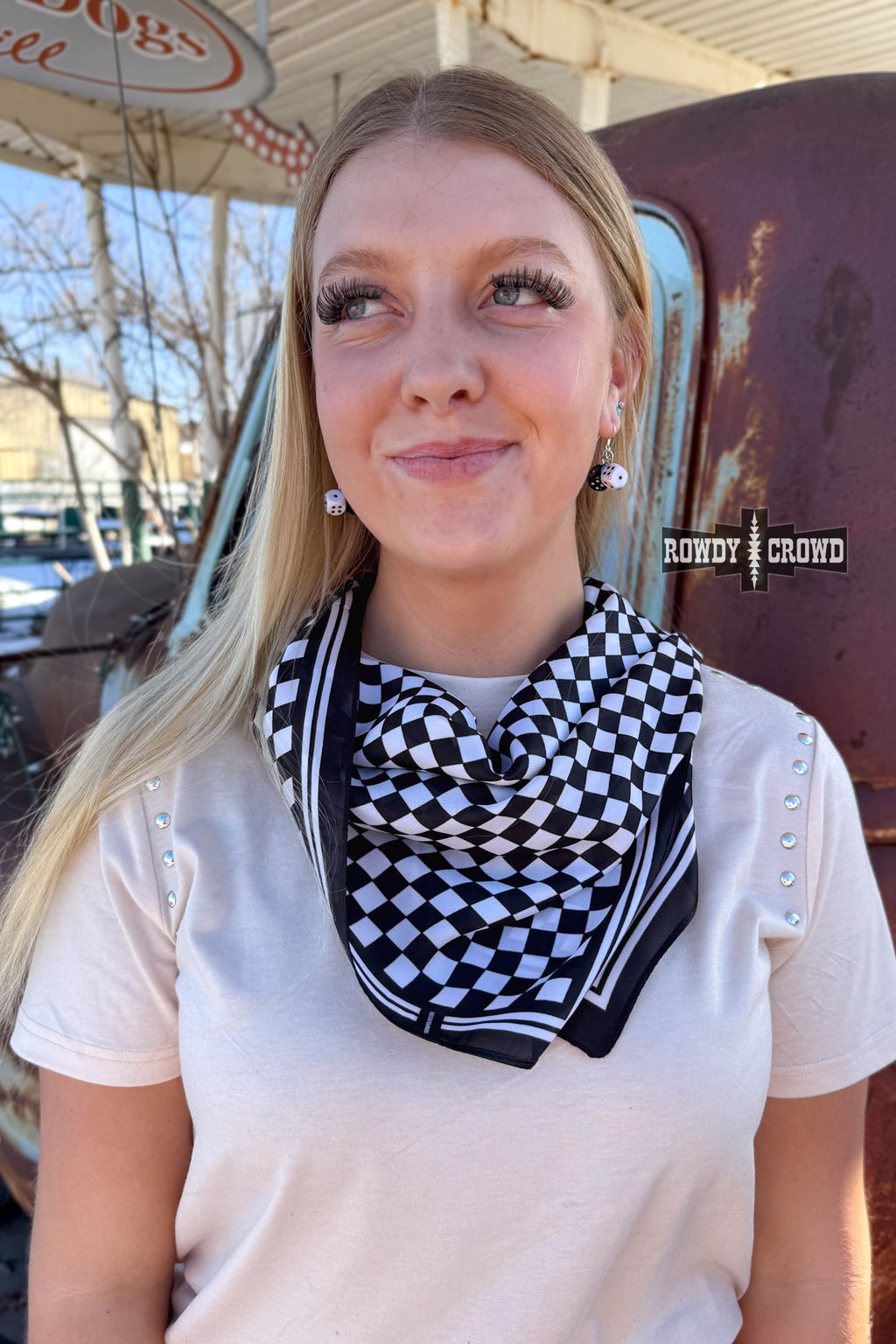 DS SMALL Black Checkered Out Wild Rag/ Scarf by Rowdy Crowd Clothing - product image 3