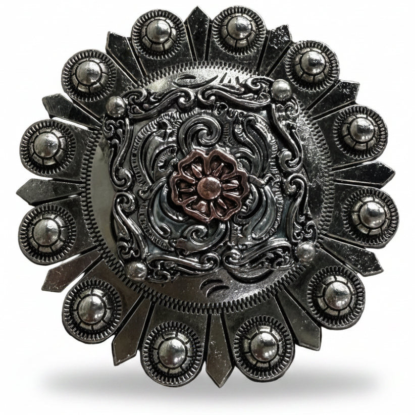 Antique Silver Square Floral Western Concho W247 — view 5