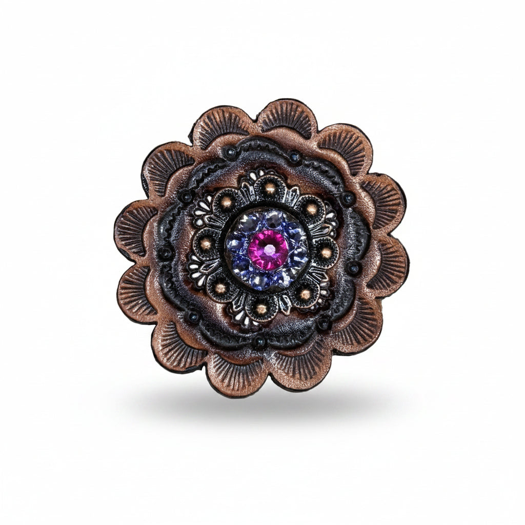 Copper Fuchsia - AB - Lilac Crystal Conchos | Sizes 1"- 3" | Buckles | Saddle Set | Leather Rosettes | Slide — view 12