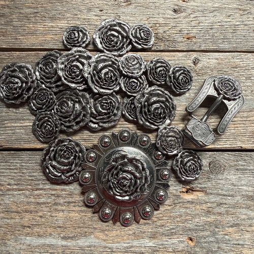 Antique Silver Rose Western Concho W108