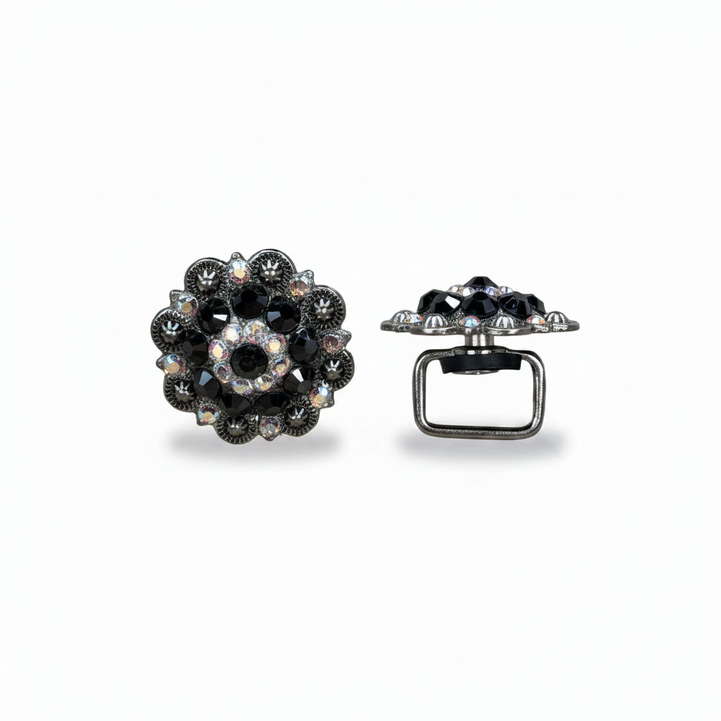 Antique Silver Jet - AB Crystal Conchos | Sizes 1"- 3" | Buckles | Saddle Set | Leather Rosettes | Slide — view 14