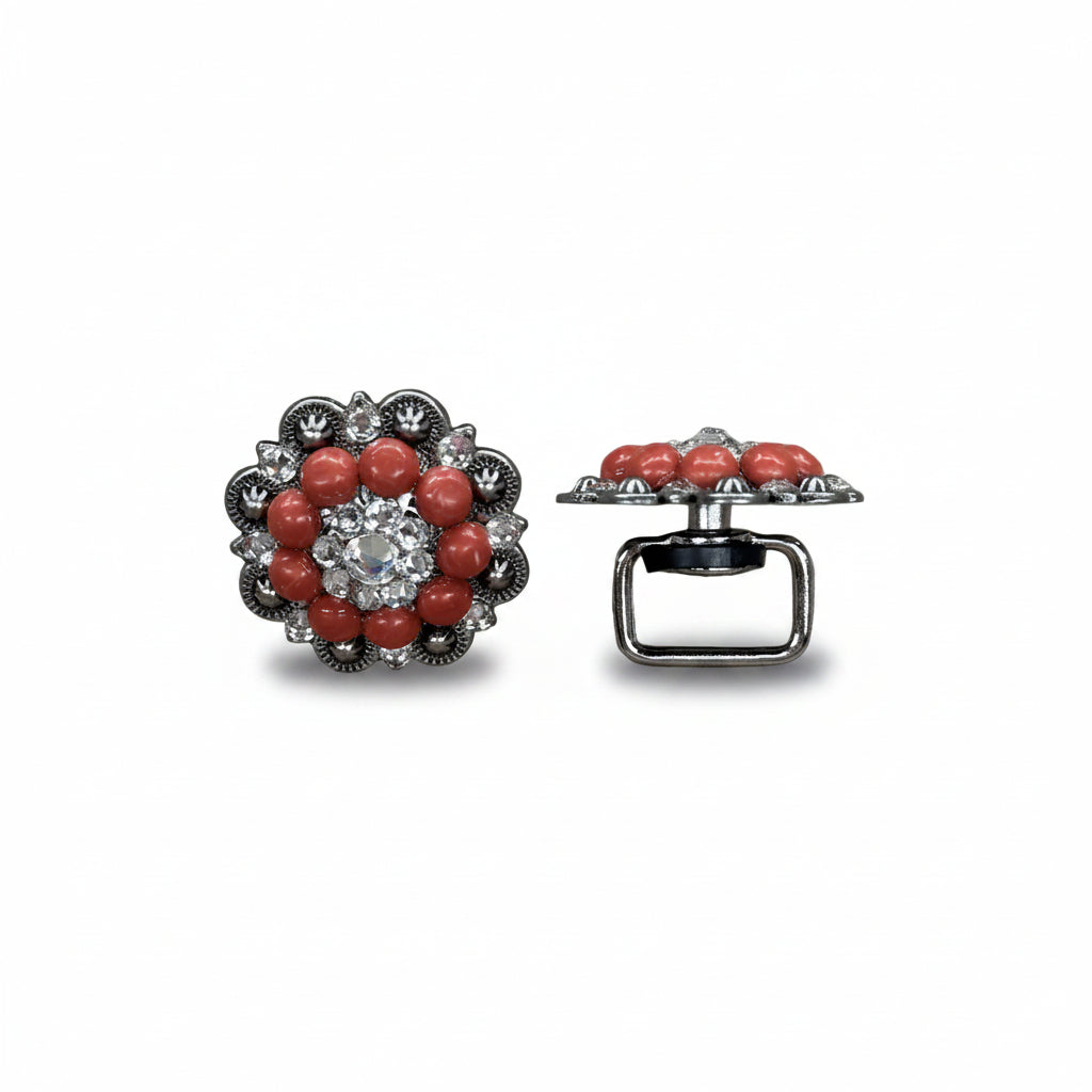 Antique Silver Coral - Clear Crystal Conchos | Sizes 1"- 3" | Buckles | Saddle Set | Leather Rosettes | Slide — view 14