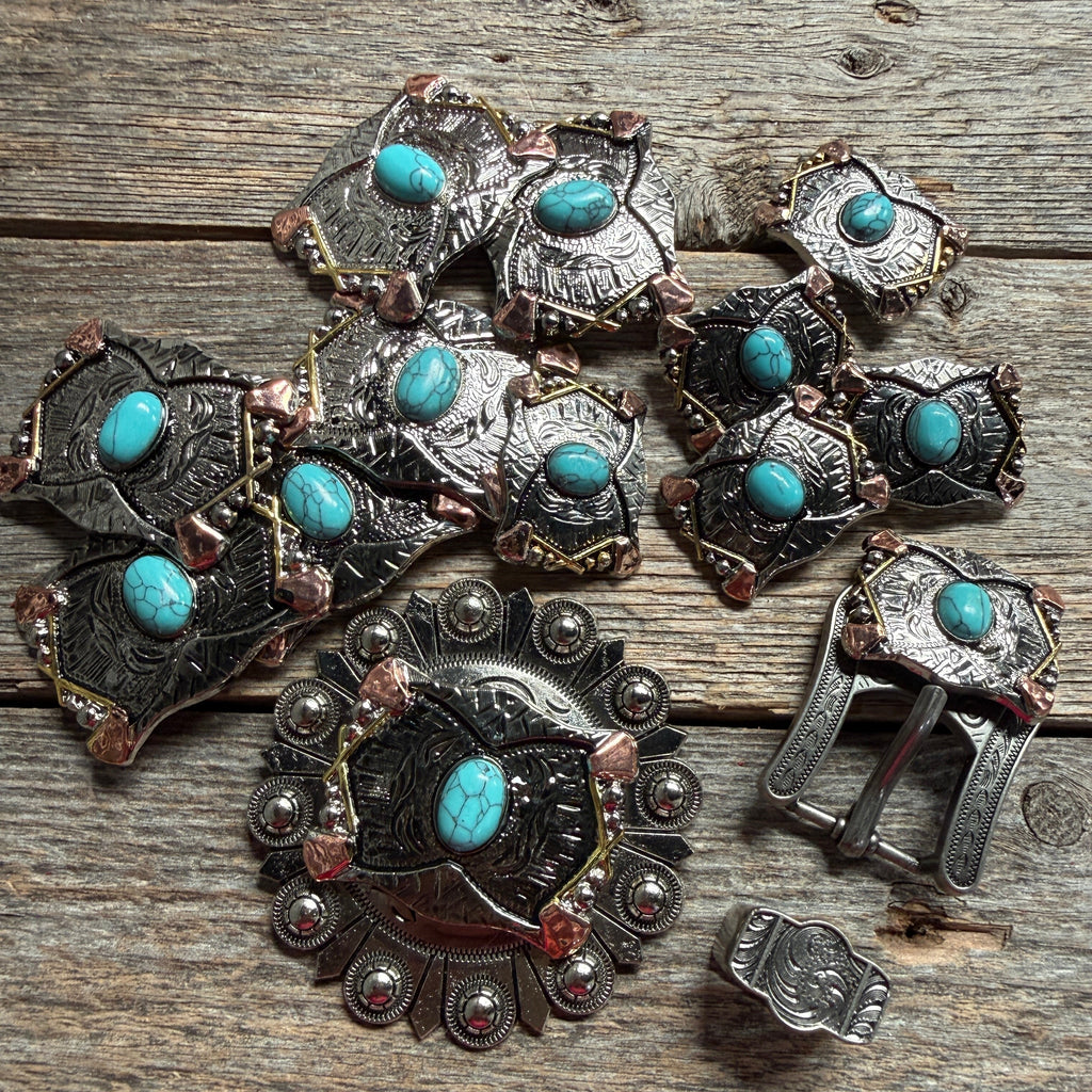 Antique Silver & Copper Turquoise Concho Concho W115